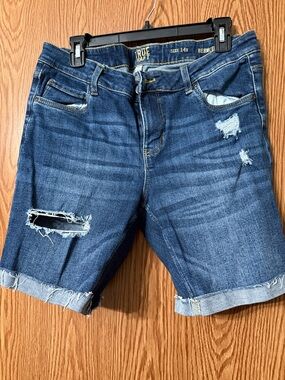 True Craft Dark Blue Distressed Denim Bermuda Shorts